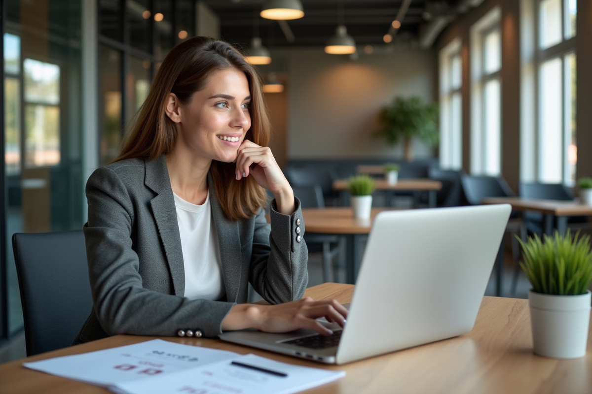 Jeune femme en bureau avec documents SCIIS et IR