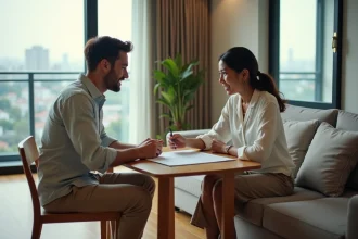 Jeune homme français en réunion de location à Bangkok