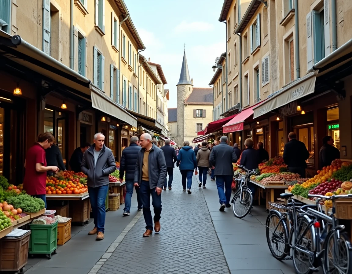 Marché de rue animé dans un quartier résidentiel de Maisons-Alfort illustrant la vie locale