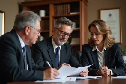 Notaire professionnel examinant des documents avec un couple