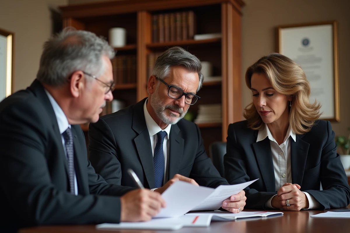 Notaire professionnel examinant des documents avec un couple