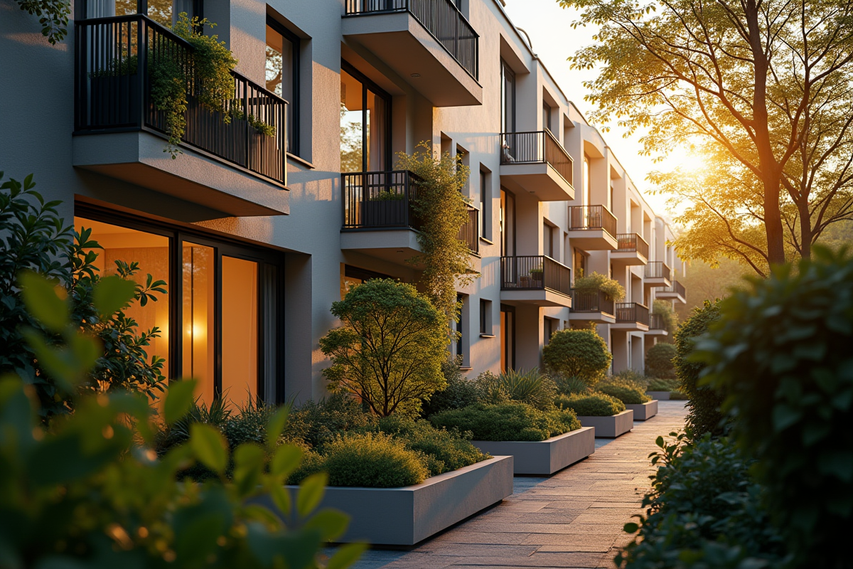 Résidence moderne avec balcons et verdure à Paris